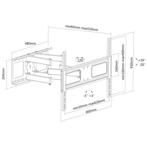 Solid Articulating Wall Mount TV Holder, 50 kg - Foto 2