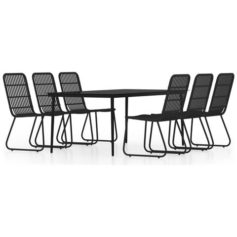 Set Da Pranzo Per Giardino 7 Pz Con Cuscini Nero - Foto 1
