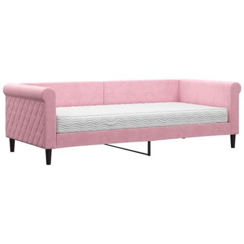 Divano Letto Con Materasso Rosa 90x200 Cm In Velluto - Foto 1