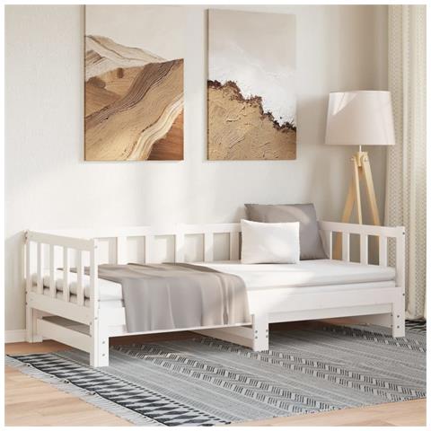 Divano Letto Con Letto Estraibile Bianco 80x200cm Massello Pino - Foto 2