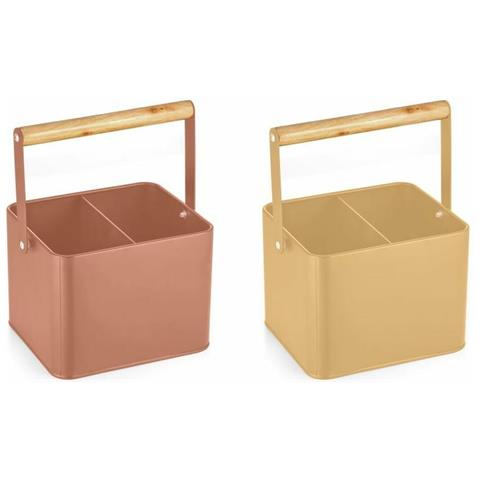 Vassoio Portaposate Dkd Home Decor 18 X 15,5 X 24 Cm Metallo Terracotta Giallo Vintage Pino (2 Unità) - Foto 1