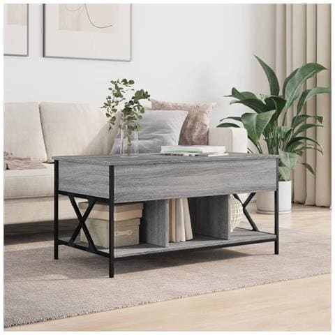 Tavolino Salotto Grigio Sonoma 100x55x50 Cm Multistrato Metallo - Foto 3