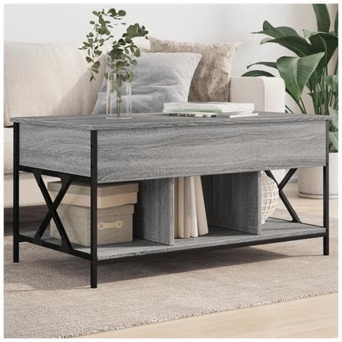 Tavolino Salotto Grigio Sonoma 100x55x50 Cm Multistrato Metallo - Foto 1