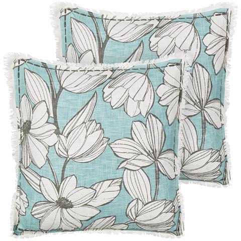 Set Di 2 Cuscini Cyanotis Cotone 45 X 45 Cm Azzurro Trama Floreale - Foto 2