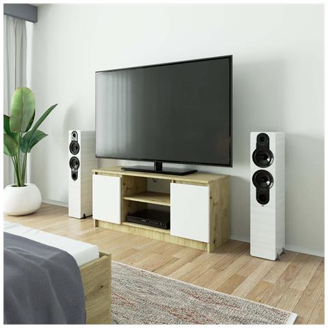 Mobiletto TV, 2 ante, 120x40x55 cm, Colore Quercia Artisan e Bianco - Foto 4