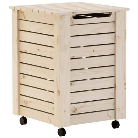 Cesta Biancheria Con Ruote Rana 45x45x64 Cm Legno Massello Pino - Foto 2