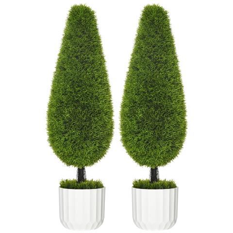 Set 2 Piante Finte Di Cipresso Con Vasi Ø12x16 Cm, Muschio E Cemento, In Pe E Plastica, Verde E Bianco - Foto 1