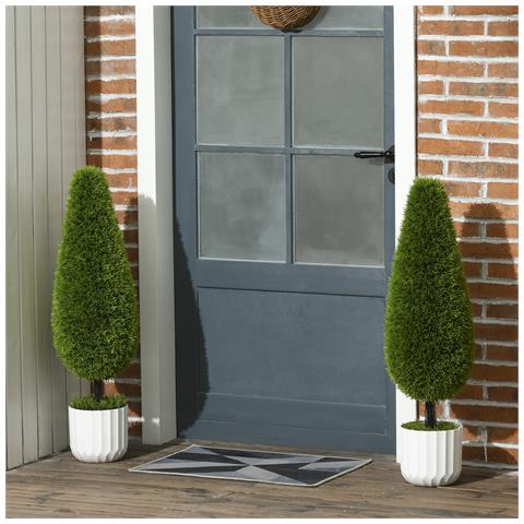 Set 2 Piante Finte Di Cipresso Con Vasi Ø12x16 Cm, Muschio E Cemento, In Pe E Plastica, Verde E Bianco - Foto 2