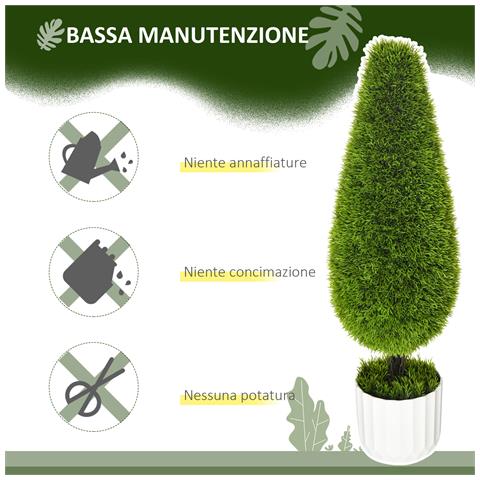 Set 2 Piante Finte Di Cipresso Con Vasi Ø12x16 Cm, Muschio E Cemento, In Pe E Plastica, Verde E Bianco - Foto 6