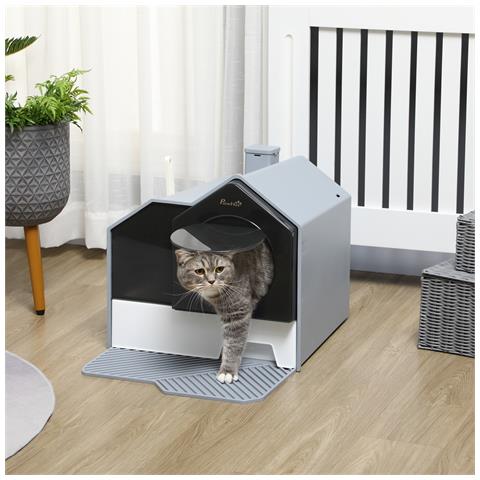 Lettiera Per Gatti Chiusa Con Vassoio Estraibile, Tappetino E Paletta Inclusi, 47x45x42cm, Grigio - Foto 2