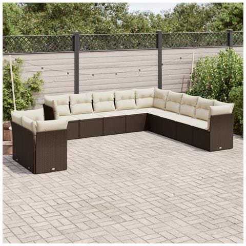 Set Divani Da Giardino 11 Pz Con Cuscini Polyrattan Marrone - Foto 1