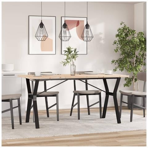 Tavolo Da Pranzo Telaio A Y 140x80x75,5 Cm Legno Pino E Acciaio - Foto 3