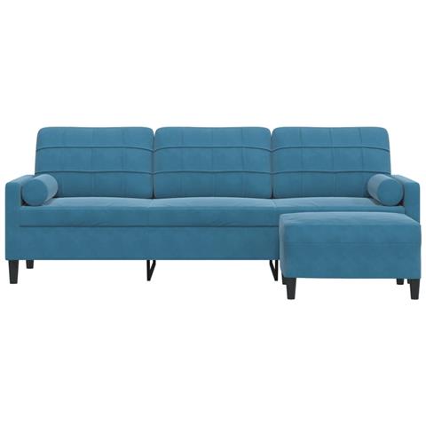Divano A 3 Posti Con Poggiapiedi Blu 210cm In Velluto - Foto 3