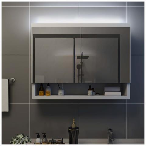 Lusso Casadino - Armadietto A Specchio Con Led Bianco 80x15x60 Cm In Mdf - Foto 2