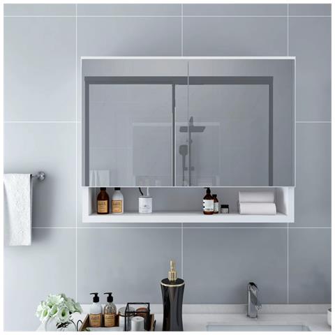 Lusso Casadino - Armadietto A Specchio Con Led Bianco 80x15x60 Cm In Mdf - Foto 8