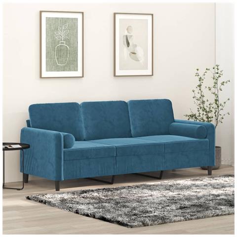 Divano a 3 Posti con Cuscini Blu 180 cm in Velluto - Foto 2