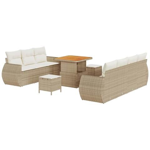 Set di Divano da Giardino da 10 pezzi con Cuscini Beige in Polyrattan,  Set da Pranzo da Giardino da 3 pezzi con Cuscini Beige in Polyrattan - Foto 1