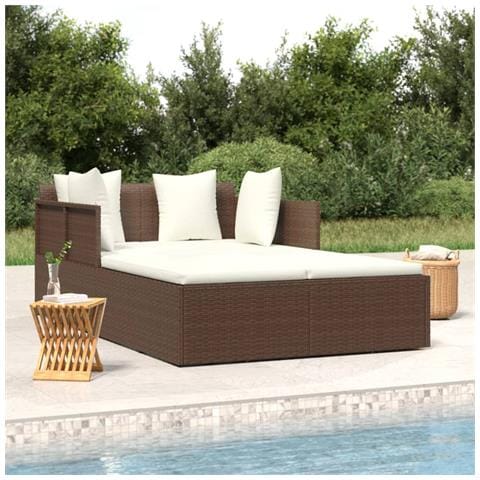 Lettino con Cuscini Marrone 182x118x63 cm in Polyrattan - Foto 2