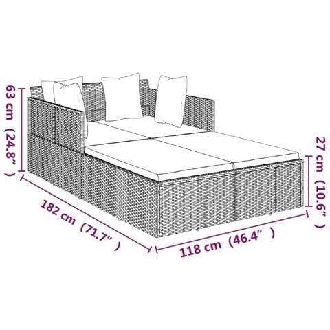 Lettino con Cuscini Marrone 182x118x63 cm in Polyrattan - Foto 8