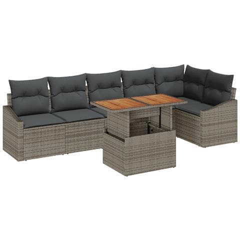 Set di divani da giardino a 7 pezzi con cuscini Grigio Polyrattan - Foto 1