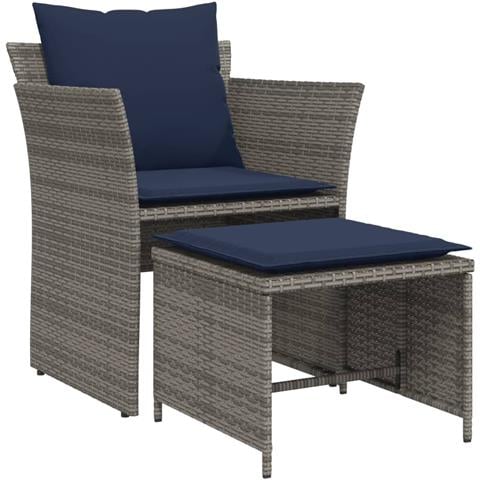 Poltrona da Giardino con Poggiapiedi Grigia in Polyrattan - Foto 1