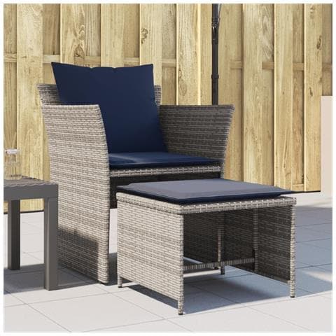 Poltrona da Giardino con Poggiapiedi Grigia in Polyrattan - Foto 2