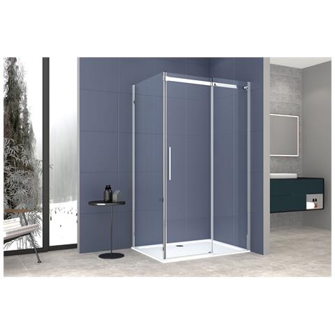 Box Doccia 2 Lati 100x110 Cm Senza Telaio H200 Cm Da 8mm: Lato Fisso + Porta Scorrevole Fiore Satinato - Foto 1