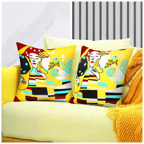 Set Di 2 Copricuscini Ricamati Art Stellia 45x45 Cm - Foto 2