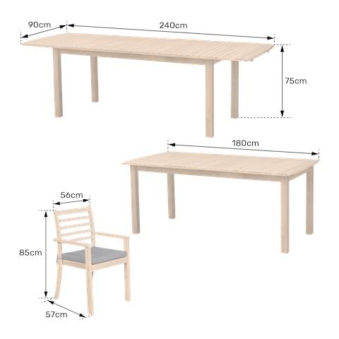 Set Di Mobili Da Giardino Allungabili 180/240cm Padar In Legno Di Acacia 8 Posti - Cuscini Grigi - Foto 2