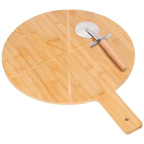 Vassoio Per Pizza In Bambù Con Tagliere Pizza Bois Inox Taglio Preciso, Marrone Chiaro - Foto 1