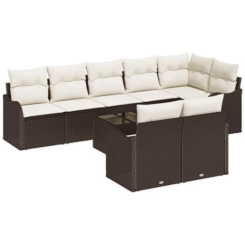 Set Divano da Giardino 9 pcs Marrone e bianco Poly Rattan - Foto 1