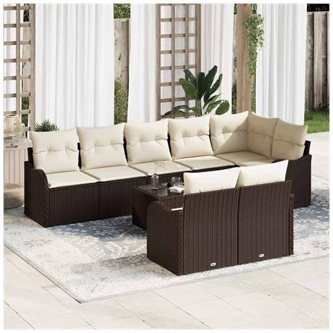 Set Divano da Giardino 9 pcs Marrone e bianco Poly Rattan - Foto 2