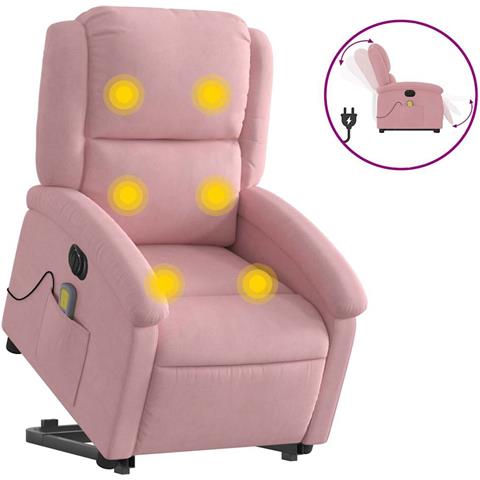 Poltrona Alzapersona Massaggi Elettrica Reclinante Rosa Velluto - Foto 1
