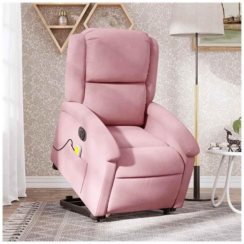 Poltrona Alzapersona Massaggi Elettrica Reclinante Rosa Velluto - Foto 2