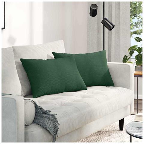 Cuscini da Divano 2 pcs Verde Scuro 60 x 40 cm Tessuto in Cords - Foto 2