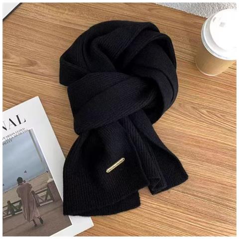 Elegante Sciarpa In Poliestere Lavorato A Maglia: Scaldacollo Spesso, Caldo E Versatile Black - Foto 4