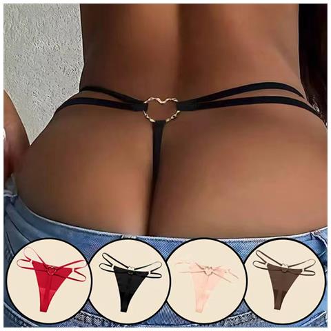 Set Di 4 Slip Perizoma A T - Nero, Caffè, Rosso, Nudo - Vita Bassa, Comfort Traspirante L - Foto 2