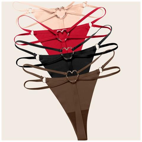 Set Di 4 Slip Perizoma A T - Nero, Caffè, Rosso, Nudo - Vita Bassa, Comfort Traspirante L - Foto 6