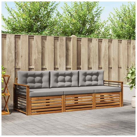 Set di divani da esterno 3 pcs Grigio Naturale e Chiaro - Foto 2