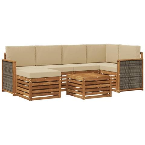 Set divano sezionale con cuscino 6 pcs Naturale - Foto 1