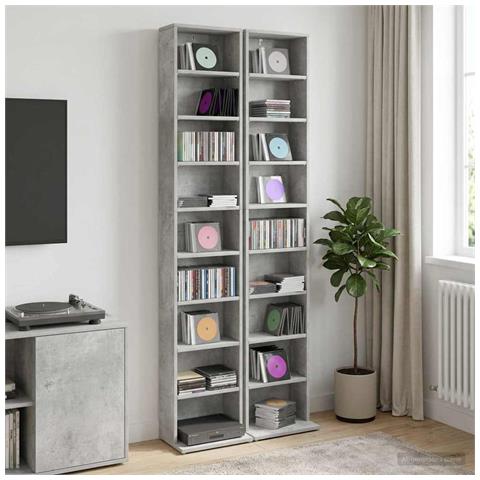 Mobile per CD 2 pz Grigio Cemento 33 x 23,5 x 175 cm - Foto 2