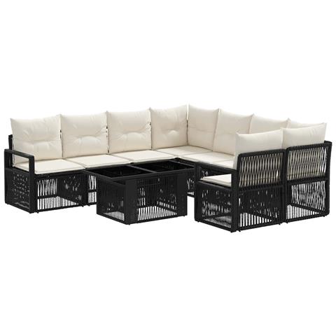Set Divano da Giardino 9 pz Nero e Bianco Crema polyrattan - Foto 1