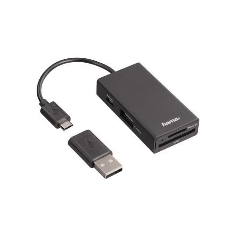 Lettore schede e Hub USB 2 porte con cavo integrato, OTG "On The Go" per smartphone e tablet, adattatore micro USB F / USB A M, nero, blister - Foto 6