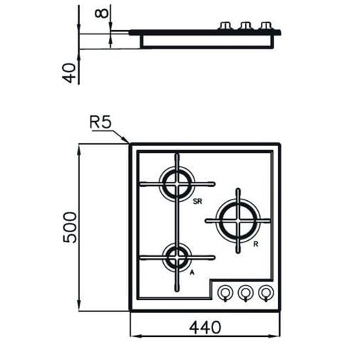Piano Cottura 7063 052 a Gas 3 Fuochi Gas Colore Inox - Foto 3