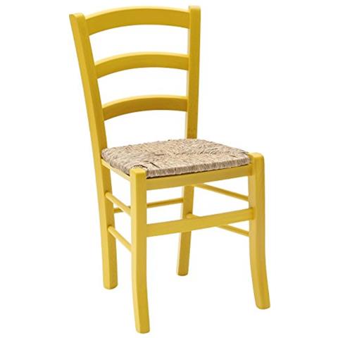 Set Di 2 Sedie In Legno Giallo Impagliata - Foto 1