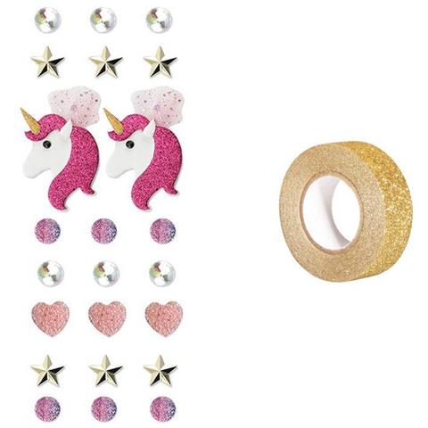 23 Adesivi In 3d Unicorno + Washi Tape Dorato 5 M - Foto 2
