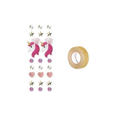 23 Adesivi In 3d Unicorno + Washi Tape Dorato 5 M - Foto 1