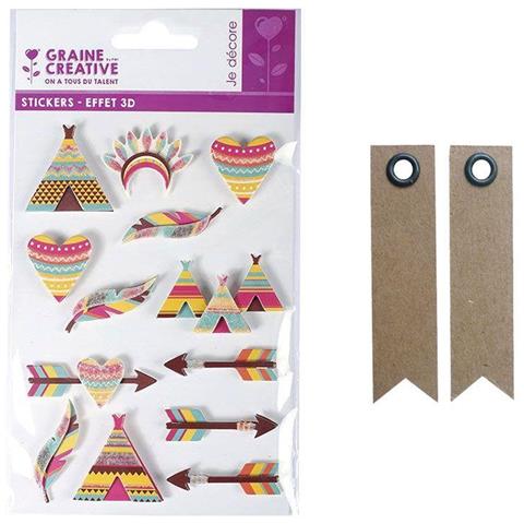 13 Adesivi 3d - Indiani 5 Cm + 20 Etichette Kraft Con Gagliardetto - Foto 1