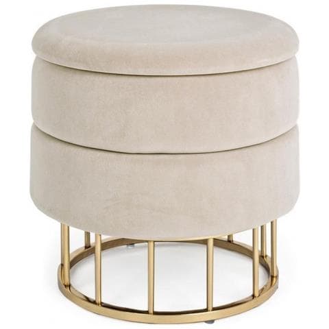 Sgabello Struttura Metallo Dorato Velluto Beige Cm 42 H - Foto 1