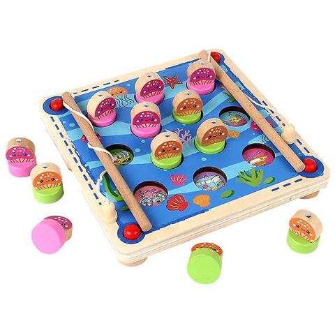 Bearbao Gioco Di Pesca In Legno - Set A Tema Foresta Con Canne Magnetiche - Giocattolo Educativo Per Bambini - 2